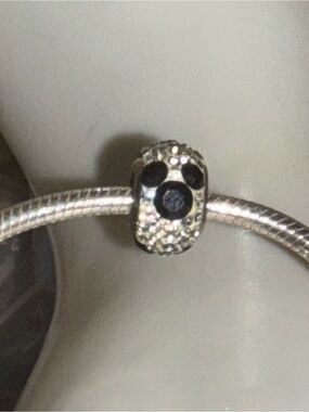 Disney Sterling silver Mickey Bead Charm with Black Crystal Accents
